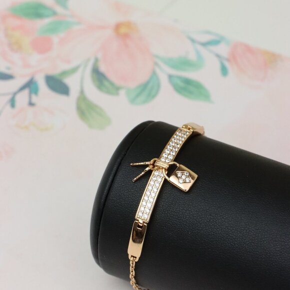 Rose Gold Bracelet with Lock Charm and Crystal Paved Center Bar, XPBL0723 - Picture 6 of 11